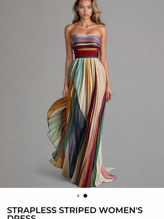 Dresses & Skirts - Strapless Multicolor Pleated Maxi Dress